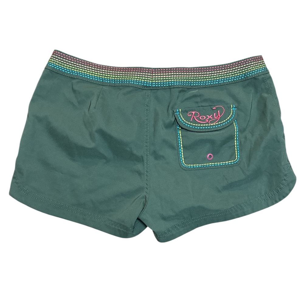 Y2K Roxy Green Rainbow Stitch Board Shorts Junior’s Size 7 - Picture 2 of 8